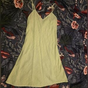 Linen Lime Green Slip Dress - Spaghetti Strap